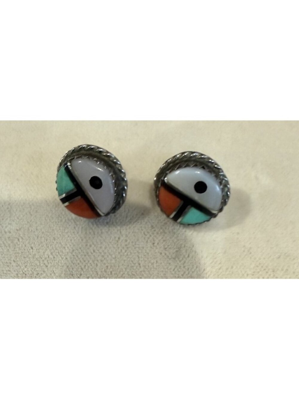 Zuni Tiwa Sun Handmade Earrings 925 Silver Natural Gemstone Native America